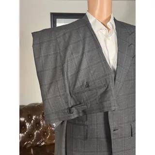 Photo of Tom Ford Gray 2PC Suit Peak Lapel Windowpane 50 40R US 36x30 Trousers Wool Silk