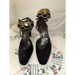 Photo of VINTAGE CHARLES JOURDAN PARIS SEQUIN ANKLE STRAP PUMPS SANDALS 4" HEEL SIZE 7B