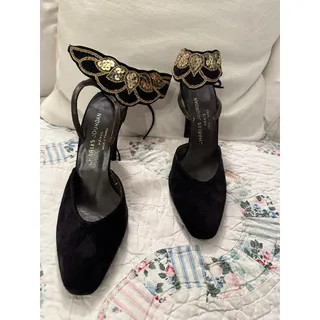 Photo of VINTAGE CHARLES JOURDAN PARIS SEQUIN ANKLE STRAP PUMPS SANDALS 4" HEEL SIZE 7B