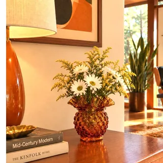 Photo of Fenton Art Glass Colonial Amber Hobnail mini vase double crimped ruffled rim 70s