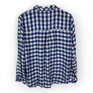 Photo of Zara Basic Womens Large Blue White Gingham Button Down Shirt Long Sleeve Top