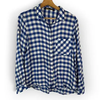 Photo of Zara Basic Womens Large Blue White Gingham Button Down Shirt Long Sleeve Top