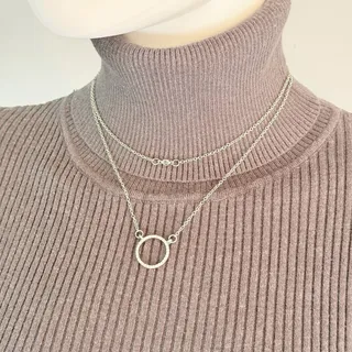 Photo of VTG 1980s Silver-Tone Layered Cable Chain & Round Rhinestone Pendant Necklace