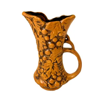 Photo of Vintage 1940 McCoy Pottery Brown Grape Leaf Decorative Pitcher With Handle