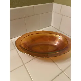 Photo of Vintage Carnival Glass Normandie Marigold Iridescent Oval Shape Bowl 10” Long
