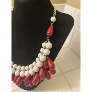 Photo of Vintage Multi Strand White And Red Bead Necklace With Adjustable Clasp