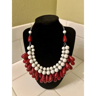 Photo of Vintage Multi Strand White And Red Bead Necklace With Adjustable Clasp