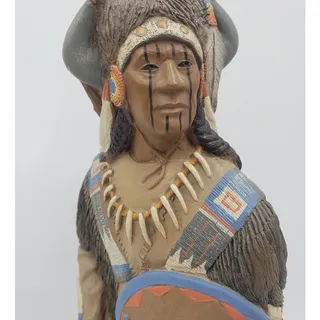 Photo of Teissedre Large Indian Figurine Holding Shield Vintage Native American Style 17"