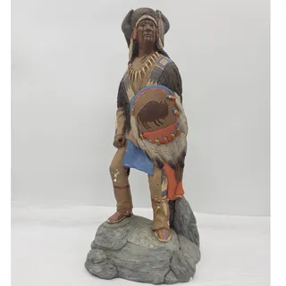 Photo of Teissedre Large Indian Figurine Holding Shield Vintage Native American Style 17"
