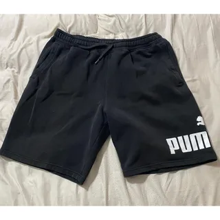 Photo of Puma Mens Large Black White Big Logo Fleece Sweat Shorts Pre Owned