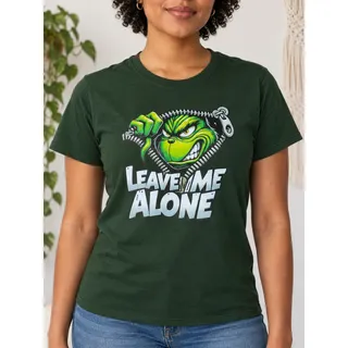Photo of Gildan Heavy Cotton Dark Green Grinch Leave Me Alone Graphic T-Shirt Large NWOT