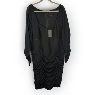 Photo of City Chic NWT Sz XL 22 Black Sheer Sexy Bustier Ruched Bodycon Dress Long Sleeve