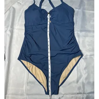 Photo of Women’s XL Blue One Piece Swimsuit Ruched Tummy Control Ring Crisscross Back