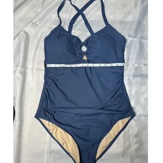Photo of Women’s XL Blue One Piece Swimsuit Ruched Tummy Control Ring Crisscross Back