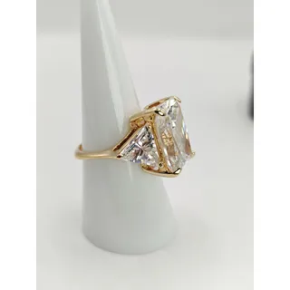 Photo of Vintage ESPO 14K Gold Filled Clear Crystal CZ Three Stone Statement
