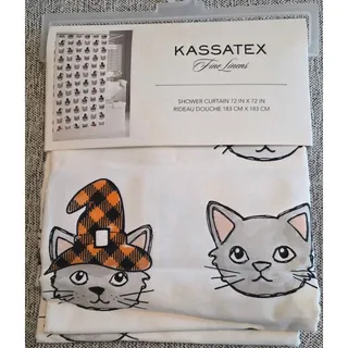 Photo of New 100% Cotton Kassatex Halloween Cat Shower Curtain - 72"x72"
