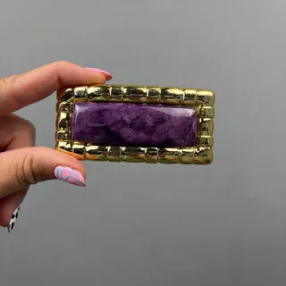Photo of Vintage Purple Stone Barrette Gold Tone Statement Hair Clip Retro 80s 90s