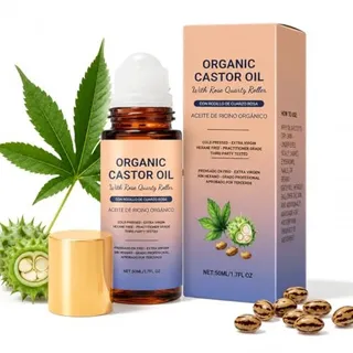 Photo of Anti Aging Body Oil with Castor Oil Rose Quartz Roller Ball