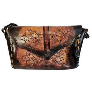 Photo of Wabags Tooled Leather Shoulder Bag 100% Leather Brown Distressed Western Cowgirl