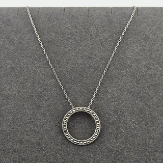Photo of Silver Pave Circle Pendant On Silver Chain Crystal Embellished Ring Donut Simple