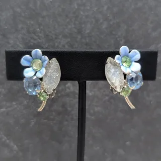 Photo of Vintage Clip On Earrings Stunning Dark Green Domed Cluster 1" Statement