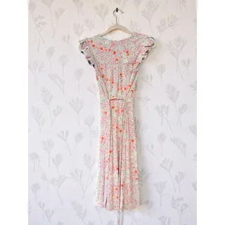 Photo of Monteau Los Angeles Floral Midi Dress Small Button Front Flutter Sleeve Tie Waist