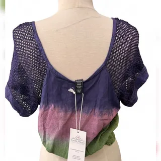 Photo of Sacred Threads Boho Tie Dye Embroidered Crop Top - OS Purple and Green NWT