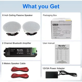 Photo of Herdio 8" Bluetooth Ceiling Speakers 400W 2-Way Flush Mount Pair w/ Amp