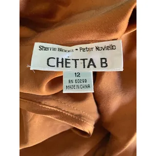 Photo of Vintage Chetta B Women 12 Silk Dress M Orange Pussy Bow Tie Smocked with Pocket