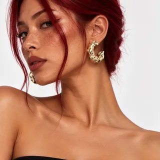 Photo of Vintage Gold sculptured plastic Sculpted Hoop Earrings - Women Jewelry