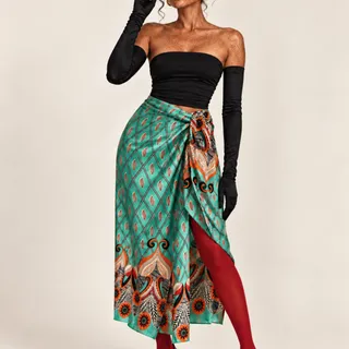 Photo of Meet Me In Santorini Women’s Turquoise Printed Sarong Cover-Up Skirt