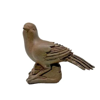 Photo of Vintage Speckled Brown Bird Figurine on Base Clay or Resin 7" Heavy