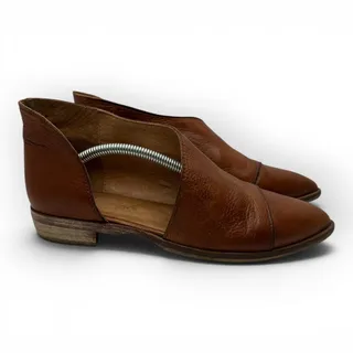 Photo of Free People Royale D’Orsay Flats Brown Leather Cap Toe Cutout Shoe Size 7 37.5