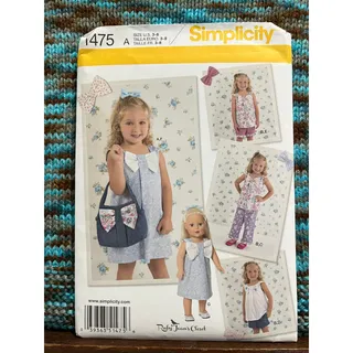 Photo of Simplicity 1475 sewing pattern girls dress top pants shorts purse dress for 18" doll 
