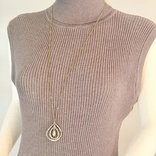 Photo of VTG 1980 Gold-Tone Cable Chain & Double Teardrop & Crystal Pendant Necklace 33"