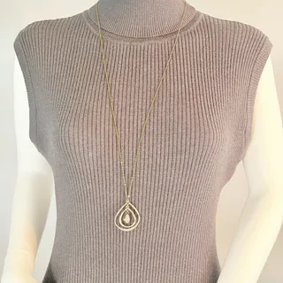 Photo of VTG 1980 Gold-Tone Cable Chain & Double Teardrop & Crystal Pendant Necklace 33"