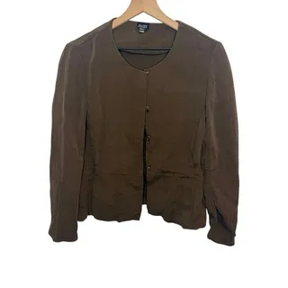 Photo of EILEEN FISHER Women's Med Rayon Silk Crepe Button Blazer Jacket Chocolate Brown