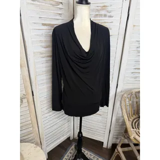 Photo of THEORY Women's L Slinky Draped Cowl Neck Black Top Career Officewear Night Out