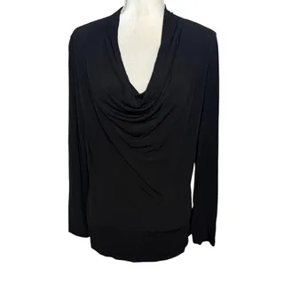 Photo of THEORY Women's L Slinky Draped Cowl Neck Black Top Career Officewear Night Out