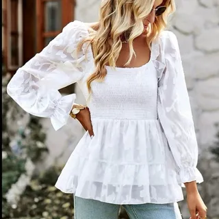 Photo of NWT BALTIC BORN Women's Med Ines Smocked Peplum Top White Fairy Romantic