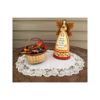 Photo of Faith at Home 2007 Harvest Angel Fall Basket & Doily 3Pc Thanksgiving Decor Set