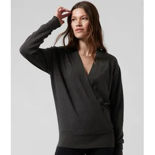 Photo of ATHLETA Womens L Purana V Neck Wrap Sweatshirt Gray Cozy Athleisure Yoga Workout