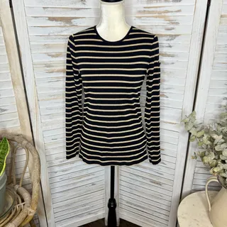 Photo of LAUREN RALPH LAUREN Black Gold Stripe Top Monogramed Arm Pocket Size Medium