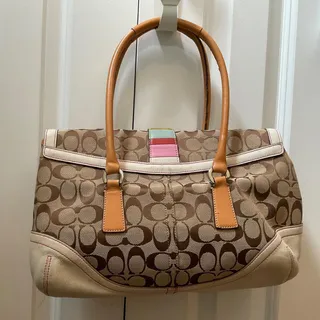 Photo of Vintage COACH Soho Signature Canvas Flap Satchel Bag Multicolor Striped Buckle 6834