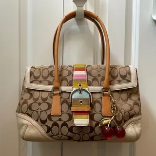 Photo of Vintage COACH Soho Signature Canvas Flap Satchel Bag Multicolor Striped Buckle 6834