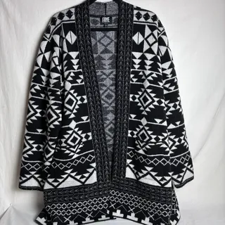 Photo of FRYE Geometric Southwestern Aztec Open Front Duster Cardigan Black White XXL