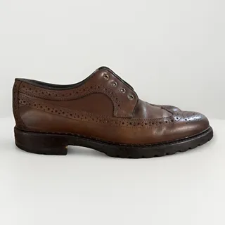 Photo of Johnston & Murphy Mens 9.5M Wingtip Oxford Brown Leather Dress Shoes Brogue READ