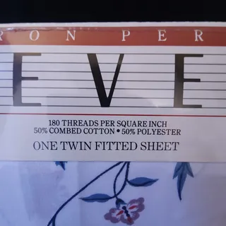 Photo of New Vintage Stevens No Iron Percale One Twin Fitted Sheet USA Floral Pattern