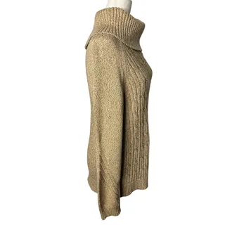 Photo of Talbots Women’s Large Cable Knit Cowl Neck Sweater Beige Oatmeal Button Detail