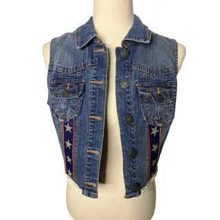Photo of New Look Women’s Medium Denim Vest Star Ribbon Crochet Trim | Size M